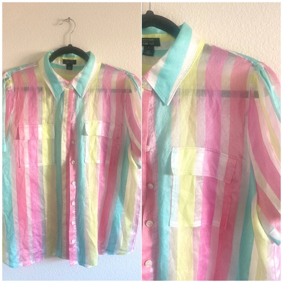 Halogen x Atlantic Pacific Collaboration pastel sheer button up top blouse - Picture 3 of 6